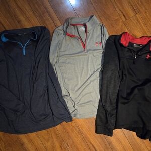 Lot Of 3 Under Armour Men's Quarter-Zip Longsleeve Pullover Shirts - Size LARGE